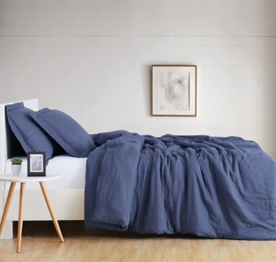 Linen Brooklyn Loom Full/Queen Duvet Set, Navy Blue, large