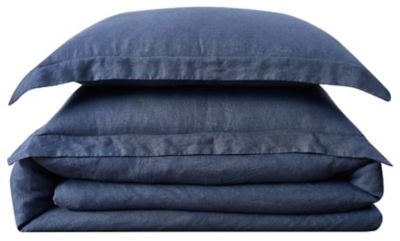 Linen Brooklyn Loom Full/Queen Duvet Set, Navy Blue, rollover