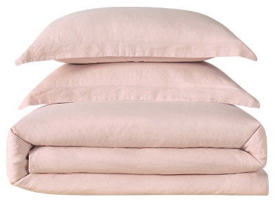 Linen Brooklyn Loom King Duvet Set, Blush Pink, rollover