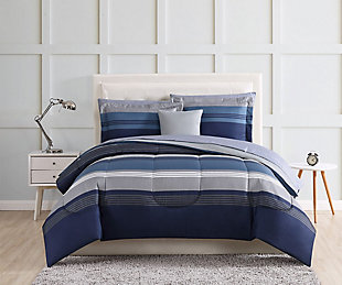 Striped 212 Carlyle Twin Bed in a Bag, Blue, rollover