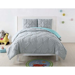 2 Piece Twin XL Comforter Set, Gray/Turquoise, rollover