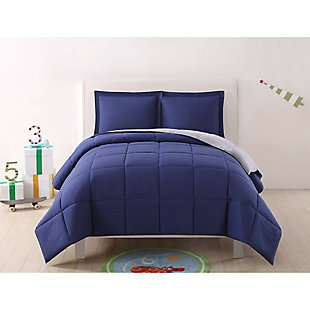 2 Piece Twin XL Comforter Set, Navy/Gray, large