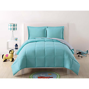 2 Piece Twin XL Comforter Set, Gray/Turquoise, large