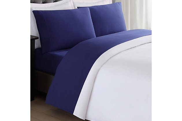 Get a solid start on your home decor with this dreamy sheet set. Soft-to-the-touch microfiber will stay smooth and wrinkle free for years of easy-care comfort. Available in a variety of coordinating colors for an irresistibly luxurious impression.Includes fitted sheet, flat sheet and pillowcase | Made of brushed microfiber polyester | Imported | Machine washable