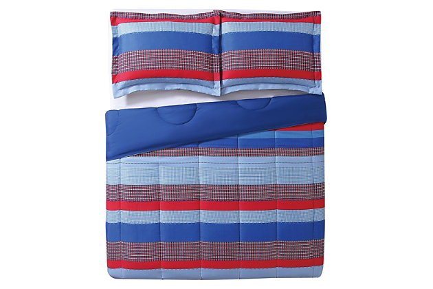 Prep your space with pattern. Designed with comfort in mind, this utterly charming bedding set caters to your sense of luxury as you drift off to a true-blue dreamland.Includes comforter and sham | Made of microfiber | Polyester fiber fill | Imported | Machine washable