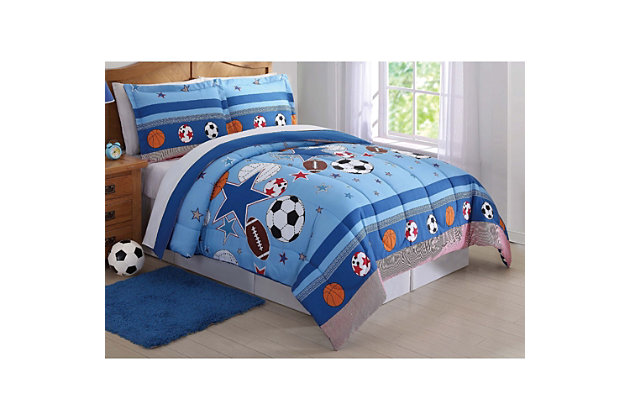 Create room for self-expression with this fun bedding set. Encourage your child’s interests and delight them with their favorite thing. Rest assured, they’ll happily drift off to dreamland in a space that’s uniquely theirs.Includes comforter and sham | Made of microfiber | Polyester fiber fill | Imported | Machine washable