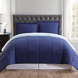 2 Piece Twin XL Comforter Set, Navy/Light Blue, rollover