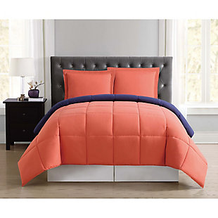 2 Piece Twin XL Comforter Set, Navy/Orange, rollover