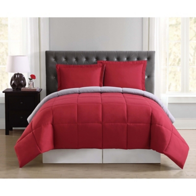 2 Piece Twin XL Comforter Set, Red/Gray, rollover