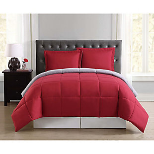 Create a solid home base with the superior softness of this reversible bedding set. All-over color allows you to mix-and-match with ease. Box quilting prevents shifting and bunching while adding a subtle geometric flair.Includes comforter and sham | Made of microfiber polyester | Polyfill | Imported | Machine washable