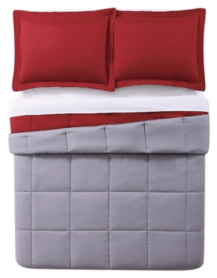 2 Piece Twin XL Comforter Set, Red/Gray, large
