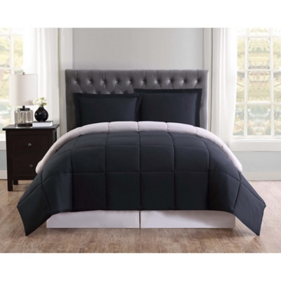 3 Piece Full/Queen Comforter Set, Black/Gray, large