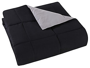Create a solid home base with the superior softness of this reversible bedding set. All-over color allows you to mix-and-match with ease. Box quilting prevents shifting and bunching while adding a subtle geometric flair.Includes comforter and 2 shams | Made of microfiber polyester | Polyfill | Imported | Machine washable