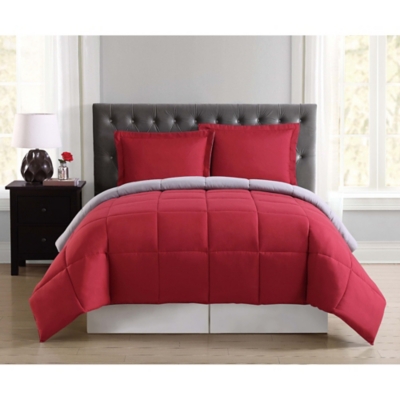 3 Piece Full/Queen Comforter Set, Red/Gray, large
