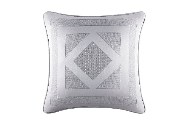 Polish your home with the shining geometry of this decorative pillow. The modern design combines with a classic color to create simple elegance for your room. Toss it anywhere to create a designer look, this sterling accent takes your decor from rags to riches in an instant.Made of 100% polyester | 20" square | Soft polyfill | Spot clean | Imported