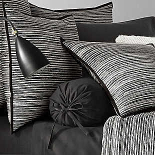 Update your bedroom with the uniquely modern style of this Euro sham. The striking print features contrasting black and white brushstrokes to create a textured stripe for a refined, contemporary look that complements any decor.Made of 100% cotton | Black and gray | Plush polyfill | 1 euro sham (26" x 26") | Indoor use only | Machine washable | Imported