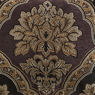 In beautifully woven shades of gold and black this chenille damask comforter set is elegantly embellished. Create a sense of true opulence in your space with the perfectly coordinated details of this grand bedding.Made of woven chenille damask | Plush polyfill | 1 king comforter | 2 king shams | 1 king bedskirt | Dry clean only | Imported