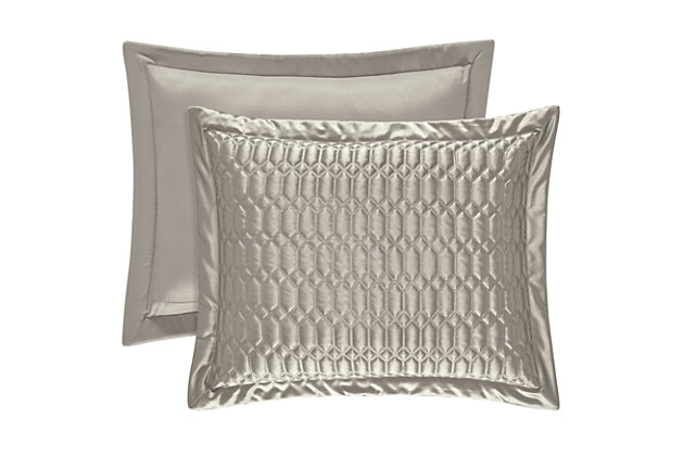 Add some luxury to your bedroom with this glamorous pillow sham. Made of highly constructed satin, this piece brings elegance to any bedroom.Made of 100% polyester | Plush polyfill | 1 king sham | Zipper closure | Dry clean only | Imported