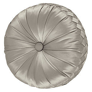 J.Queen New York Satinique Silver Tufted Throw Pillow, Sterling, large