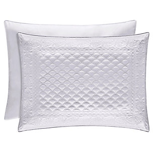 Add some luxury to your bedroom with this updated pillow sham. A matte satin captures the light in any bedroom. Detailed with an elegant foulard and damask embroidery, this piece elevates your space to something special.Made of 100% polyester | Plush polyfill | 1 standard sham | Zipper closure | Dry clean only | Imported