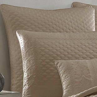 Add some luxury to your bedroom with this updated Euro sham. A matte satin captures the light in any bedroom. Detailed with an elegant foulard and damask embroidery, this piece elevates your space to something special.Made of 100% polyester | Plush polyfill | 1 euro sham | Zipper closure | Dry clean only | Imported