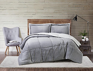 Velvet 2-Piece Twin XL Comforter Set, Gray, rollover