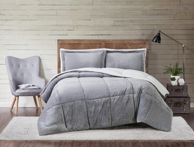 Velvet 3-Piece King Comforter Set, Gray, large
