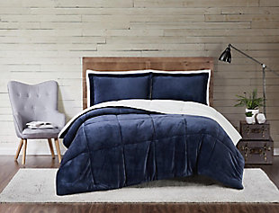 Velvet 3-Piece King Comforter Set, Blue, rollover