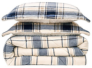 Plaid 3-Piece Full/Queen Comforter Set, Blue/Gray, large
