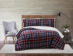 Plaid 3-Piece Full/Queen Comforter Set, Blue/Red, rollover