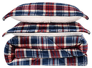 Plaid 3-Piece Full/Queen Comforter Set, Blue/Red, large