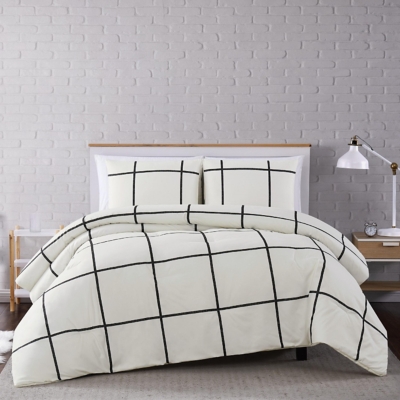 Geometric 3-Piece Full/Queen Comforter Set, Ivory