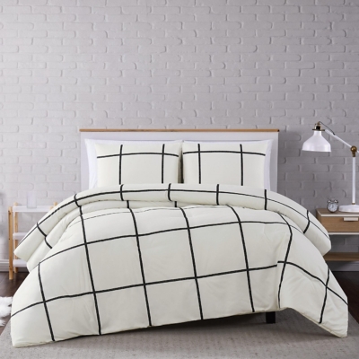 Geometric 3-Piece Full/Queen Duvet Set, Ivory, rollover