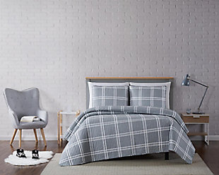 Plaid 2-Piece Twin XL Quilt Set, Gray, rollover