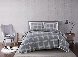 Plaid 3-Piece Full/Queen Comforter Set, Gray, rollover