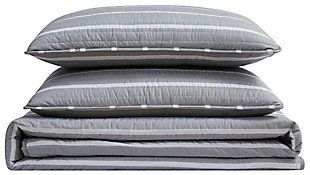 Striped 3-Piece Full/Queen Quilt Set, Gray, large