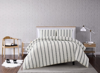 Striped 3-Piece Full/Queen Duvet Set, Ivory, rollover