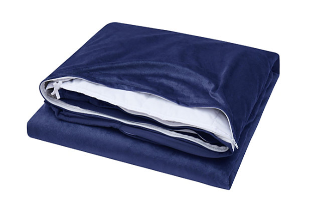 Weighing the perks of a weighted blanket? Swaddle yourself in serenity, at a price to put you at ease, with this sumptuous weighted blanket. Removable cover tantalizes with velvety softness. Microfiber insert with glass beads has you covered.Made of polyester | Removable cover | Velvet face; microfiber reverse | Glass bead insert fill | Heavyweight feel | Machine washable cover | Imported