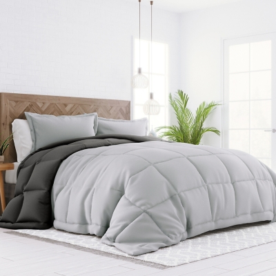 Reversible King/California King Down Alternative Comforter, Charcoal/Ash