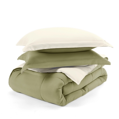 Reversible King/California King Down Alternative Comforter, Sage/Ivory, rollover