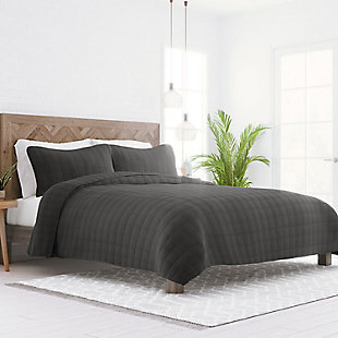 Square Patterned 3-Piece Twin/Twin XL Quilted Coverlet Set, Gray, rollover