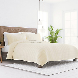 Square Patterned 3-Piece Twin/Twin XL Quilted Coverlet Set, Ivory, rollover