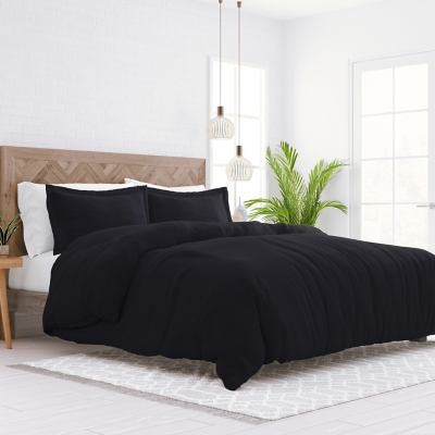 Three Piece King/California King Duvet Cover Set, Black, large