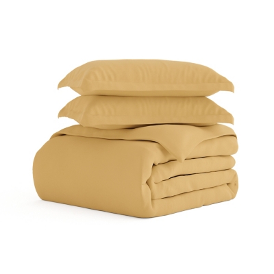 Three Piece King/California King Duvet Cover Set, Gold, rollover