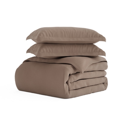 Three Piece Full/Queen Duvet Cover Set, Taupe, large