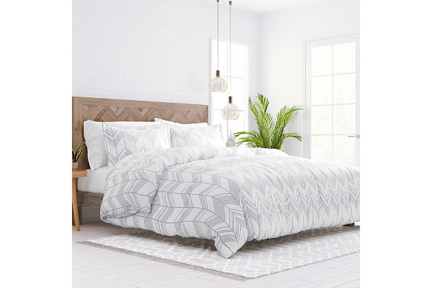 Add an updated vibe to your heavenly haven with this 3-piece duvet cover set by ienjoy Home®.  Woven of the finest imported double-brushed yarns for a new level of indulgence and breathability, soft-to-the-touch microfiber will stay smooth and wrinkle free for years of easy-care comfort. Available in a variety of coordinating colors and patterns for an irresistibly luxurious impression.Includes duvet cover and 2 shams | Made of microfiber | Double-brushed for outstanding comfort | Hypoallergenic and antimicrobial for allergy sufferers and sensitive skin | Machine washable | Imported
