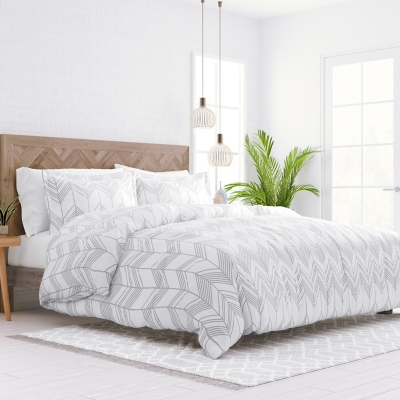 Chevron 3-Piece / Duvet Cover Set, Light Gray, grid