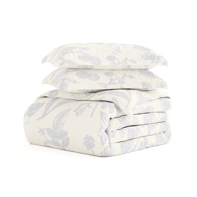 Garden Patterned 3-Piece Full/Queen Duvet Cover Set, Light Blue, rollover