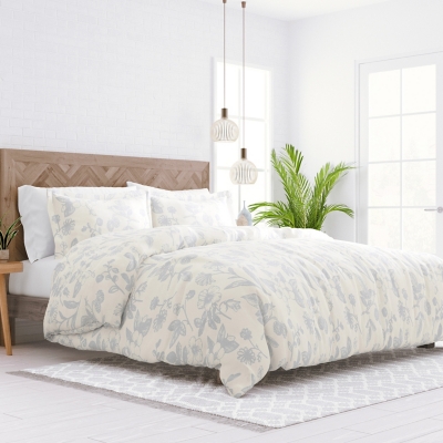 Garden Patterned 3-Piece Full/Queen Duvet Cover Set, Light Blue, large