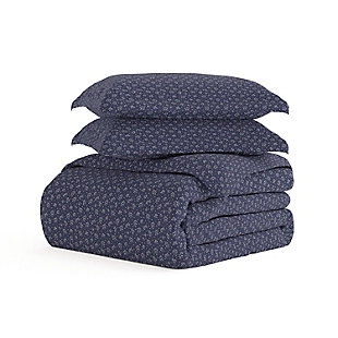 Midnight Blossom Patterned 3-Piece Twin/Twin XL Duvet Cover Set, Navy, rollover